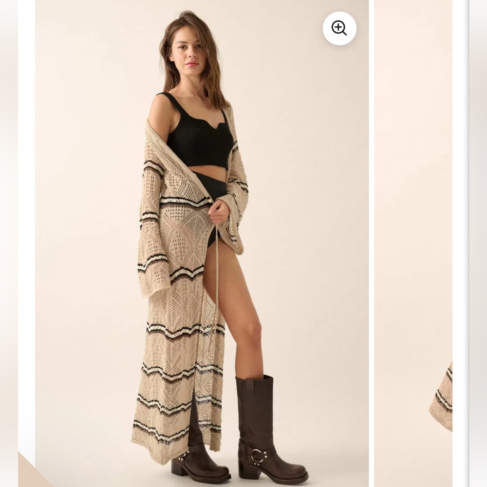 Promesa Diamond Days Striped Crochet Duster Cardigan Size Small View 5